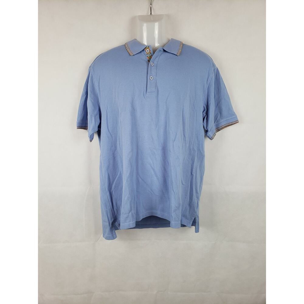 ROBERT GRAHAM Men's XL Light Blue Embroidered Short Sleeve Polo 100% Pima Cotton